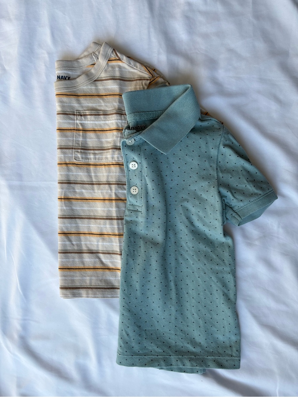 Old Navy Blue-Green Dotted Polo & Cream Striped Tee Set